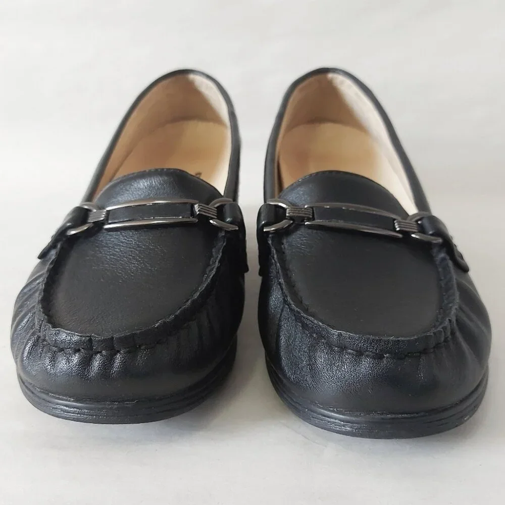 Volks Walkers Women Horse-bit Wedge Loafers 37 EU Black Dressy Comfort Heel